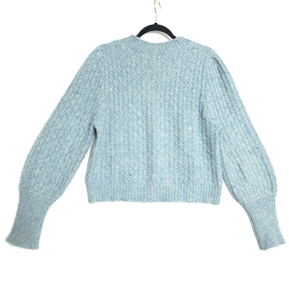 The Westside Baby Alpaca Sweater Womens M Blue Ribbed Knit Puff Sleeve Cozy Soft - Picture 4 of 11